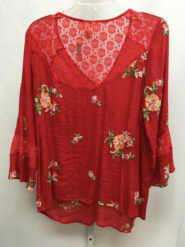 fig and flower Size 1X Red Floral Long Sleeve Top