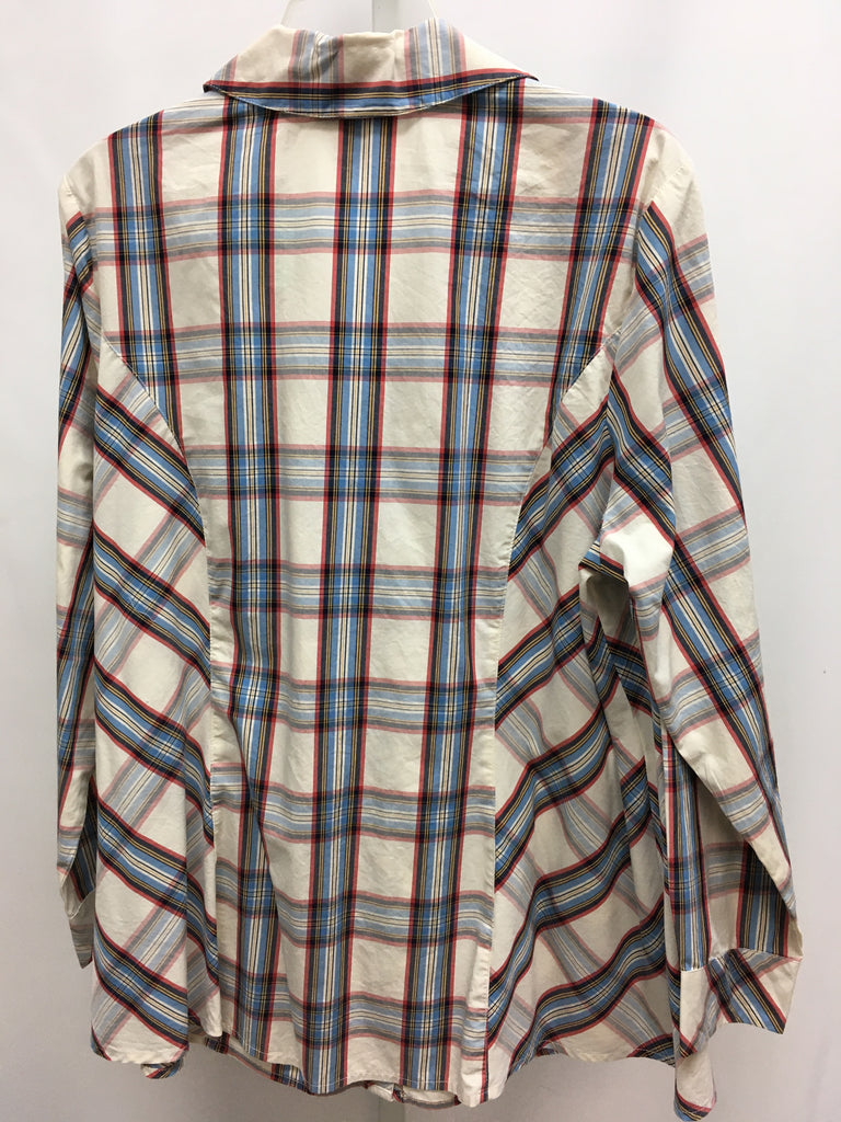 Appleseed's Size 1X Cream Plaid Long Sleeve Top
