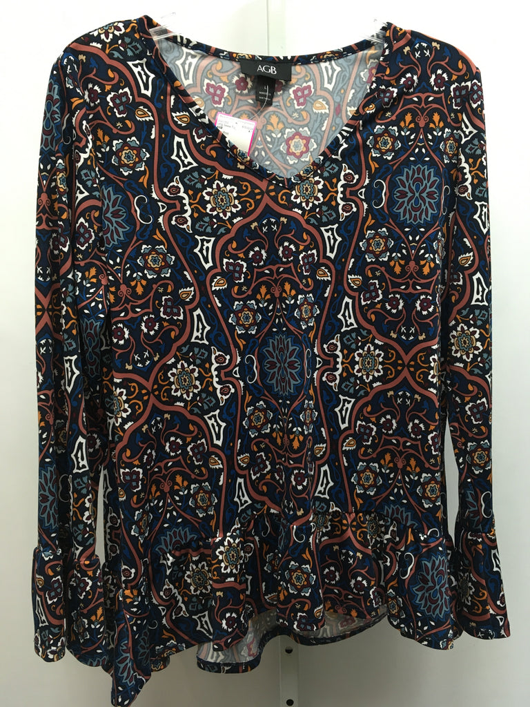 AGB Size Large Navy Print Long Sleeve Top
