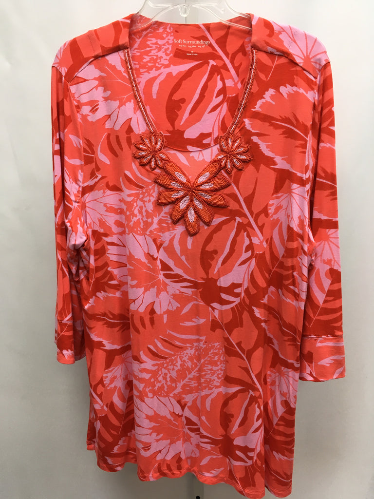 Soft Surroundings Size 1X Coral Floral 3/4 Sleeve Tunic