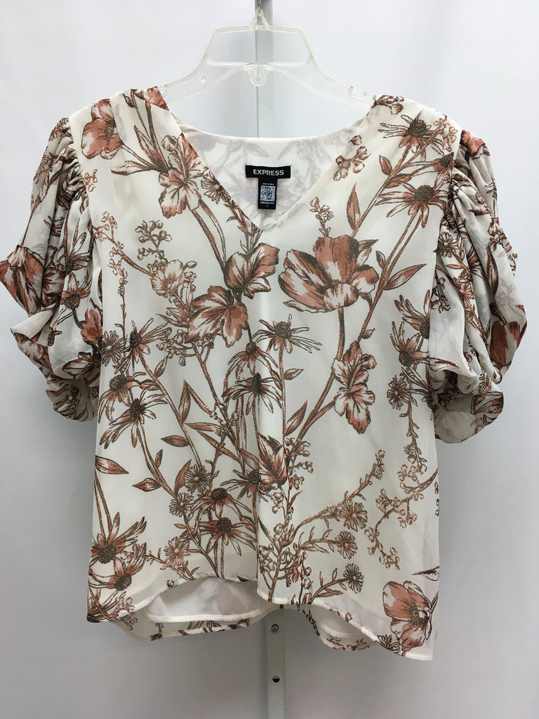 Express Size Large Cream/Brown 3/4 Sleeve Top