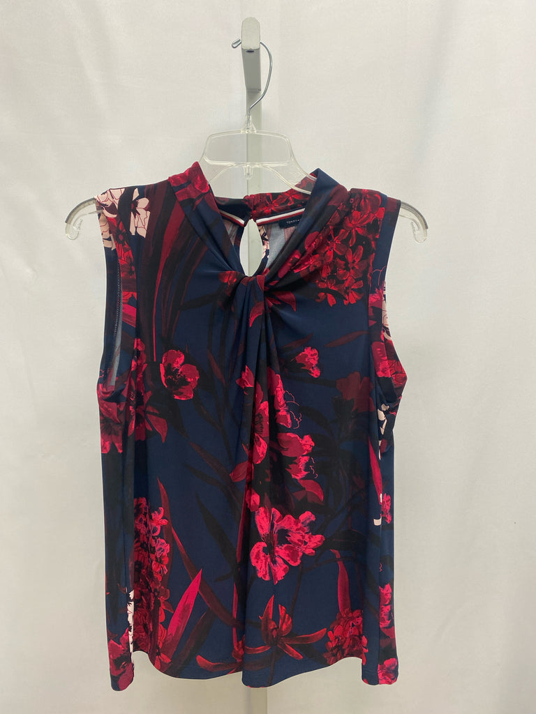 Tommy Hilfiger Size Large Navy Floral Sleeveless Top