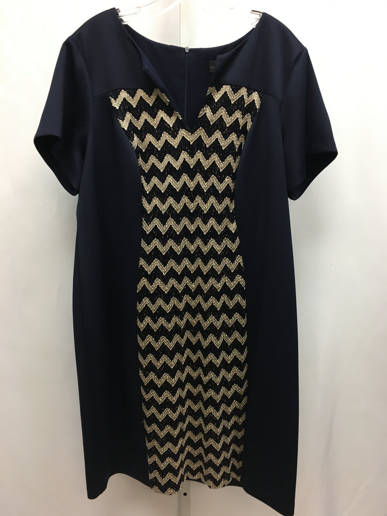 Size 20W Connected Navy/Tan Short Sleeve Dress