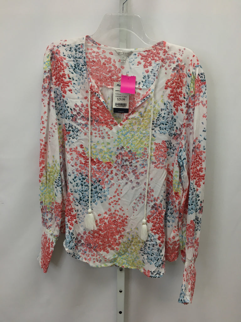 Lucky Brand Size Large White Print Long Sleeve Top