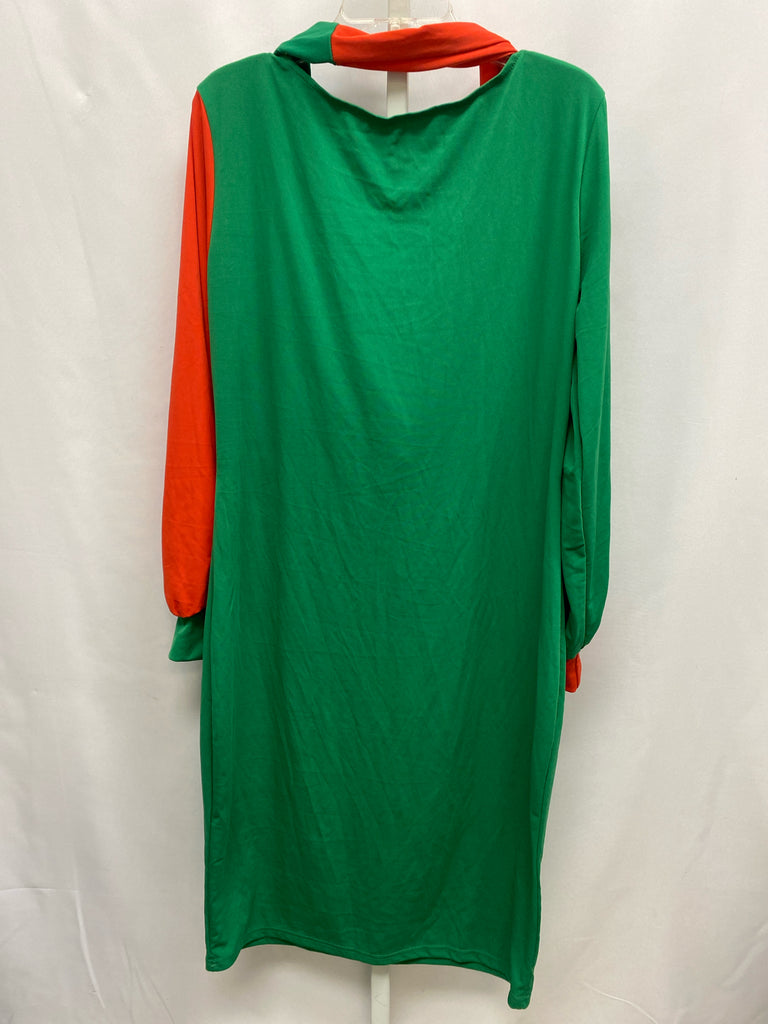 Size XXL Orange/green Long Sleeve Dress