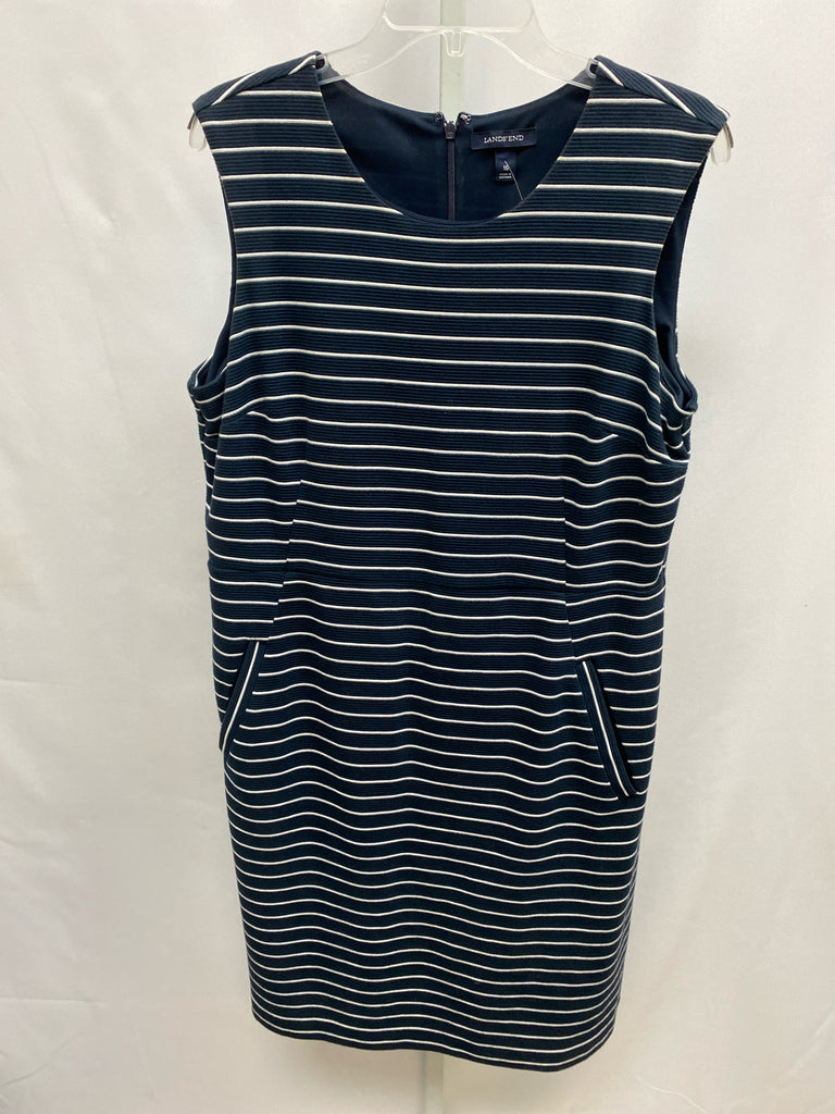 Size 16 Lands End Navy/White Short Sleeve Dress