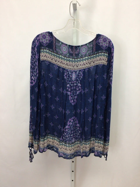 Lucky Brand Size Small Blue Print Long Sleeve Top