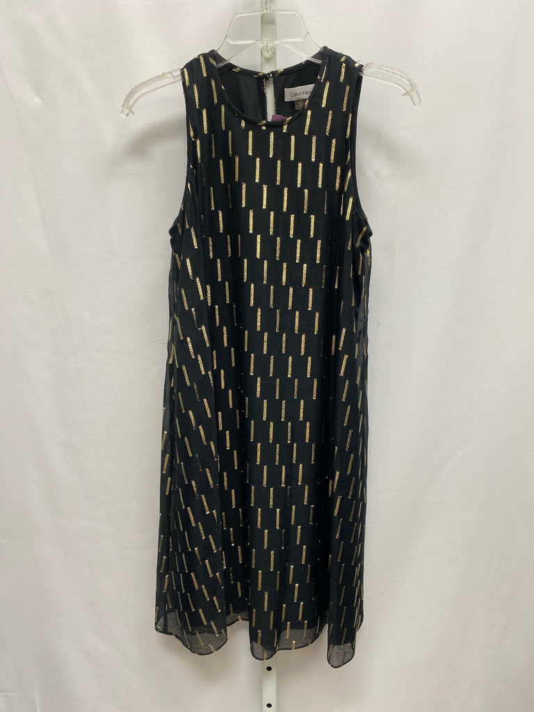 Size 2 Calvin Klein Black Print Sleeveless Dress