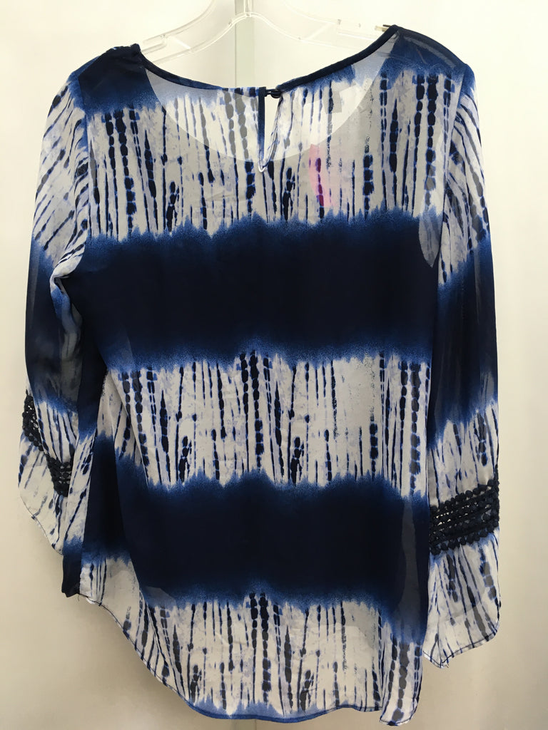 AB studio Size Small Blue/White 3/4 Sleeve Top