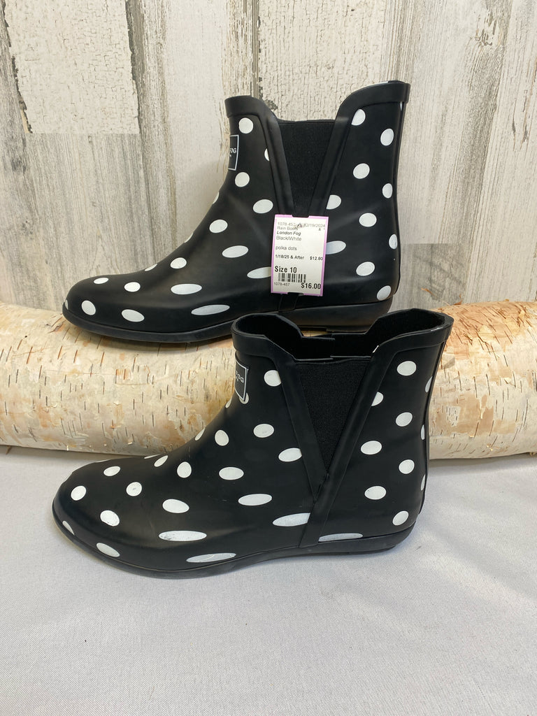 London Fog Size 10 Black/White Rain Boots