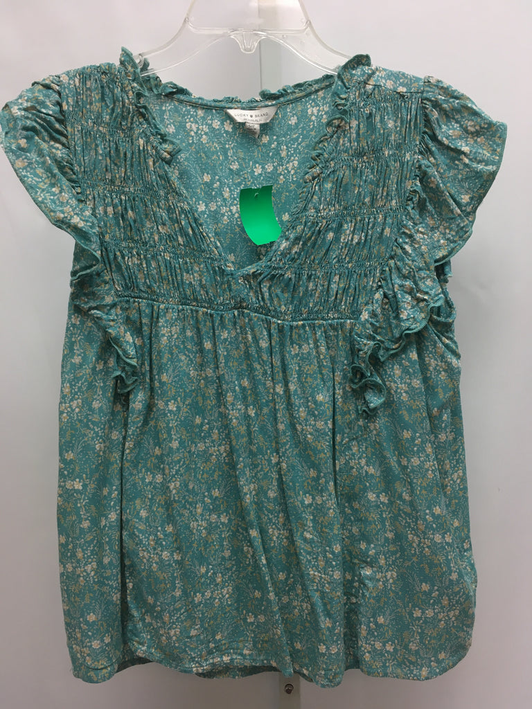 Lucky Brand Size Small Teal Floral Short Sleeve Top
