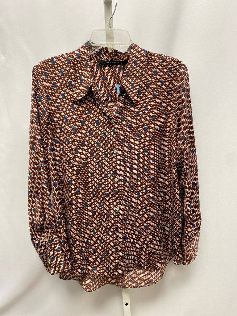 Zara Size XL Brown Print Long Sleeve Top