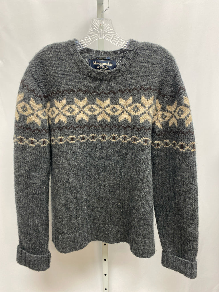 Abercrombie Size Large Gray Print Long Sleeve Sweater