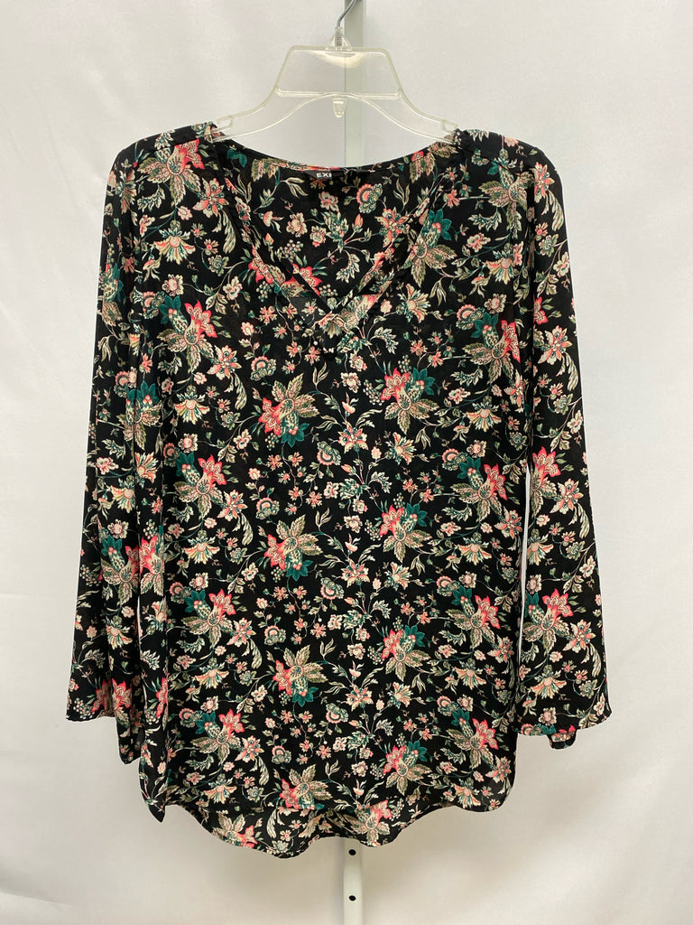 Express Size Medium Black Floral Long Sleeve Top