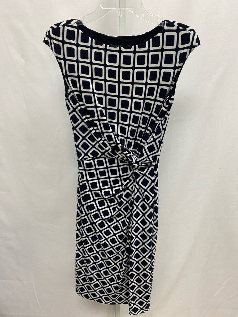 Size 2 lauren Navy/White Short Sleeve Dress