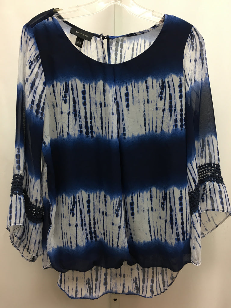 AB studio Size Small Blue/White 3/4 Sleeve Top