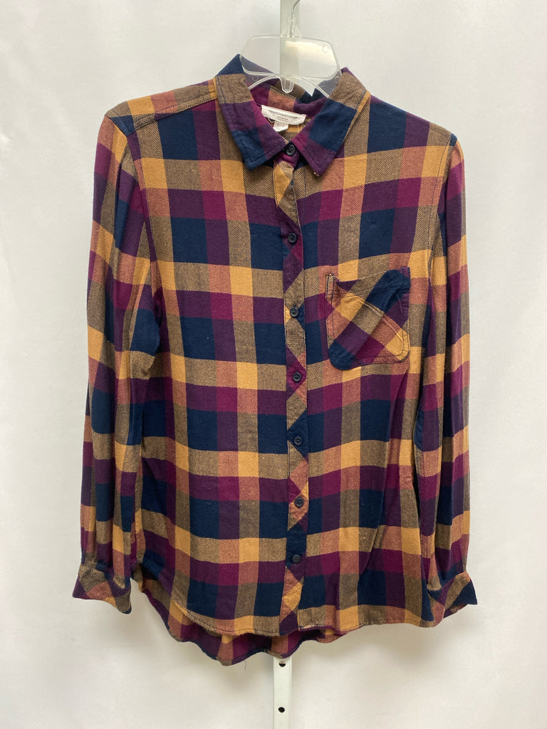 BeachLunchLounge Size SP Navy Plaid Long Sleeve Top