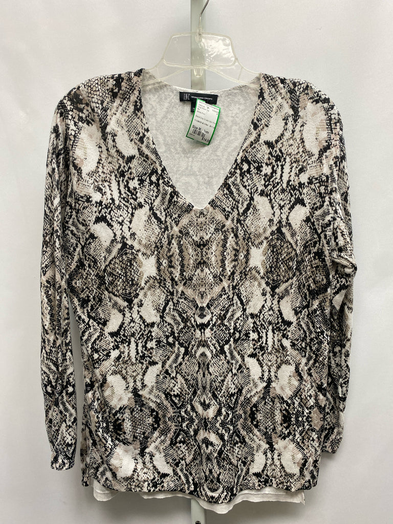 Inc Size Medium White Print Long Sleeve Top