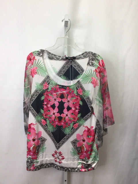 Style & Co. Size Large Ivory Print 3/4 Sleeve Top