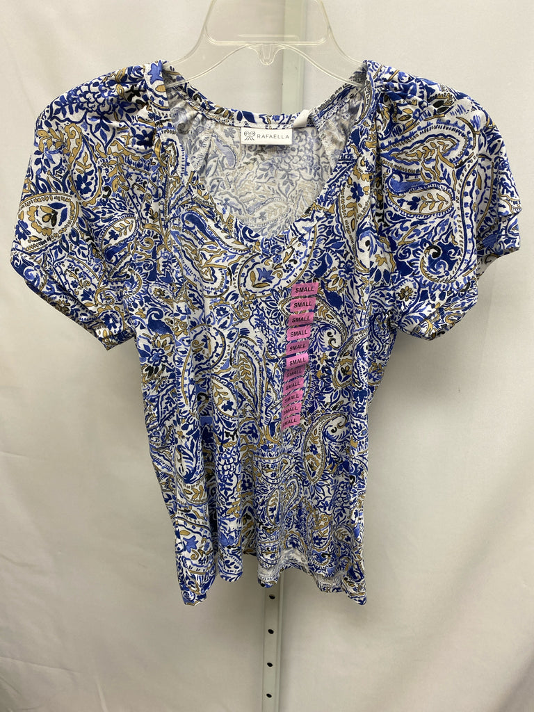 Rafaella Size Small Blue Print Short Sleeve Top