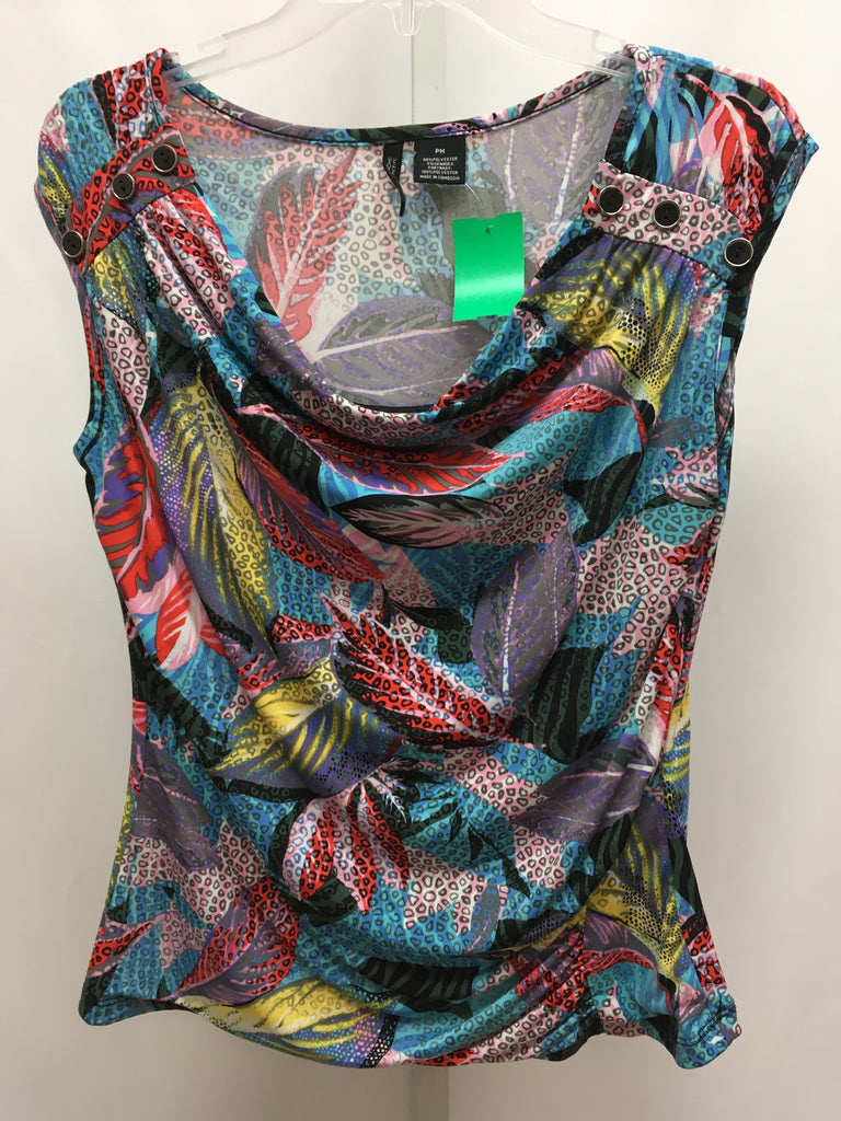 New Direction Size PM Teal Print Short Sleeve Top