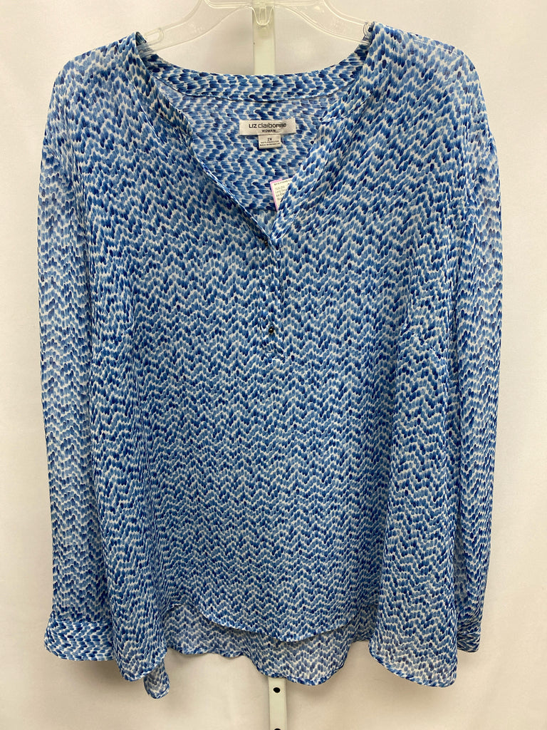 Liz Claiborne Size 2X Blue Print Long Sleeve Top