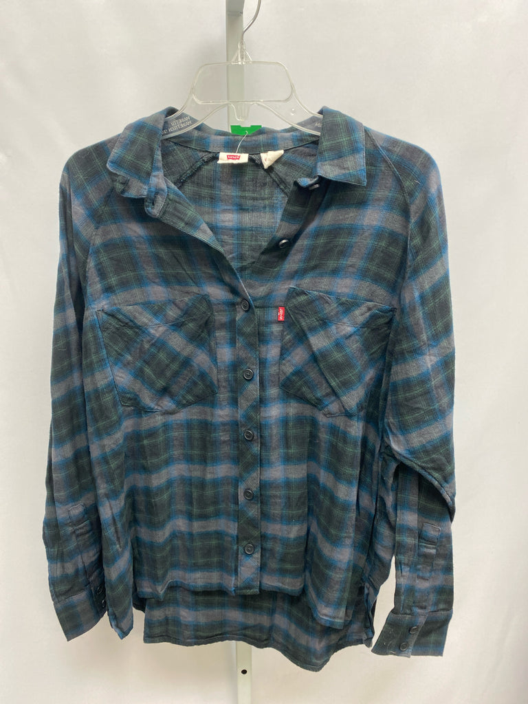 Levi Size XS Gray Plaid Long Sleeve Top