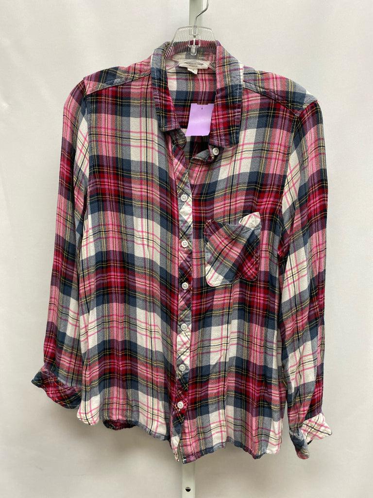 BeachLunchLounge Size Large Pink Plaid Long Sleeve Top