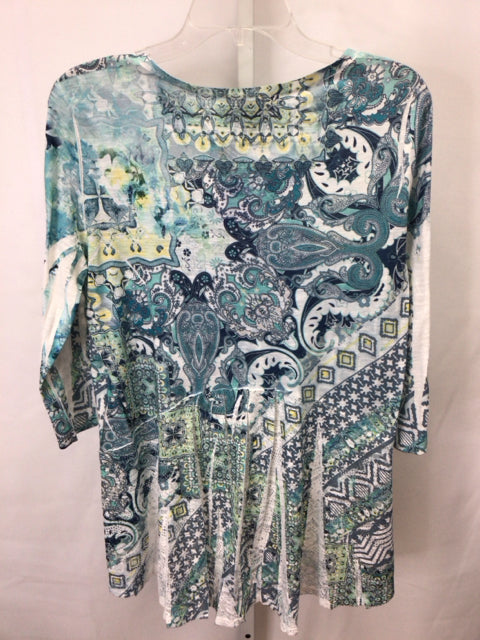 Style & Co. Size Large Teal Print 3/4 Sleeve Top