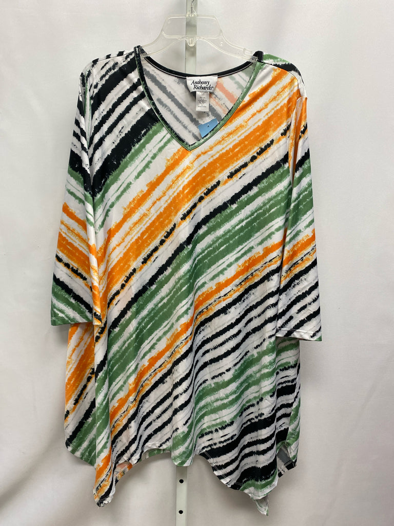 Anthony Richards Size 2X White Stripe Short Sleeve Top
