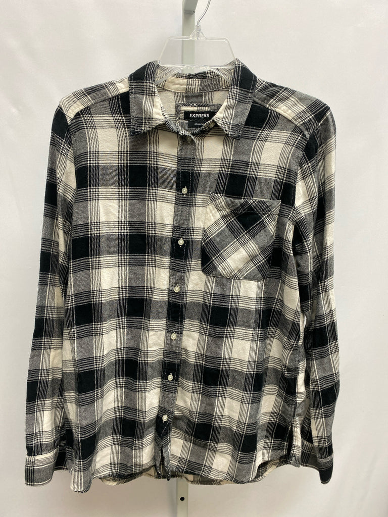 Express Size Small Black Plaid Long Sleeve Top