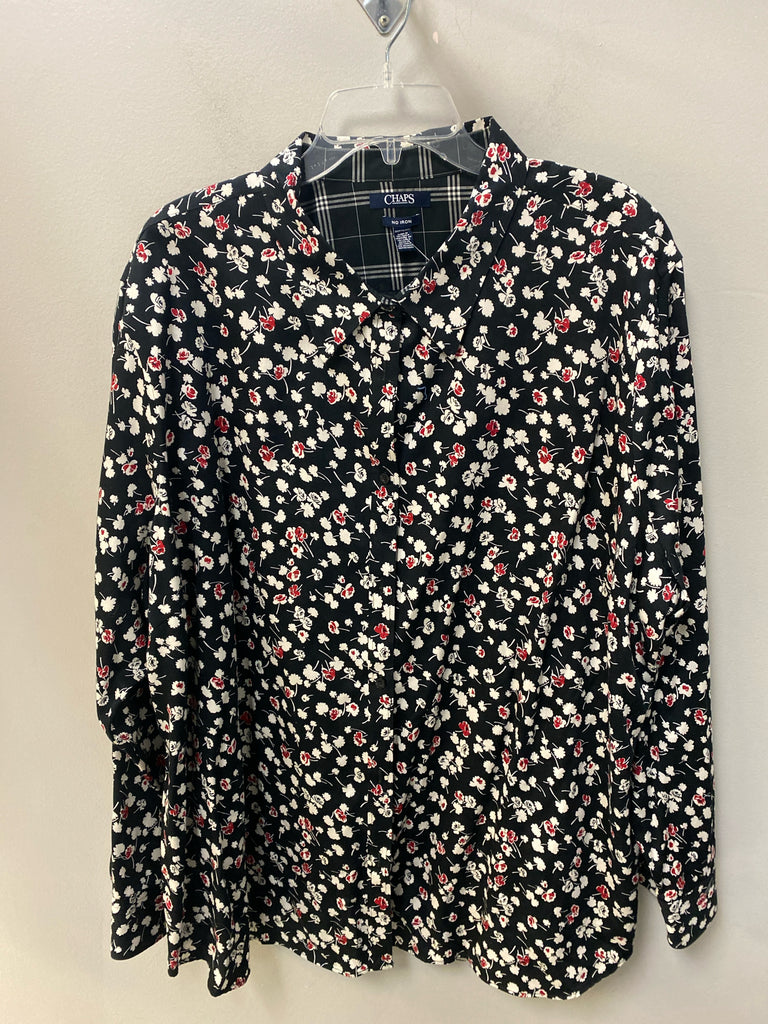 Chaps Size 3X Black Floral Long Sleeve Top