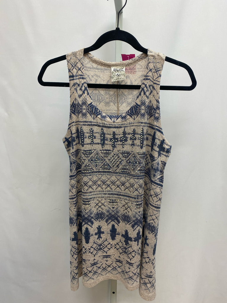 Vocal Size Small Tan/Navy Sleeveless Top