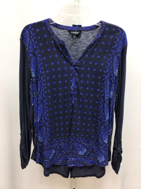 Lucky Brand Size Large Blue Print 3/4 Sleeve Top