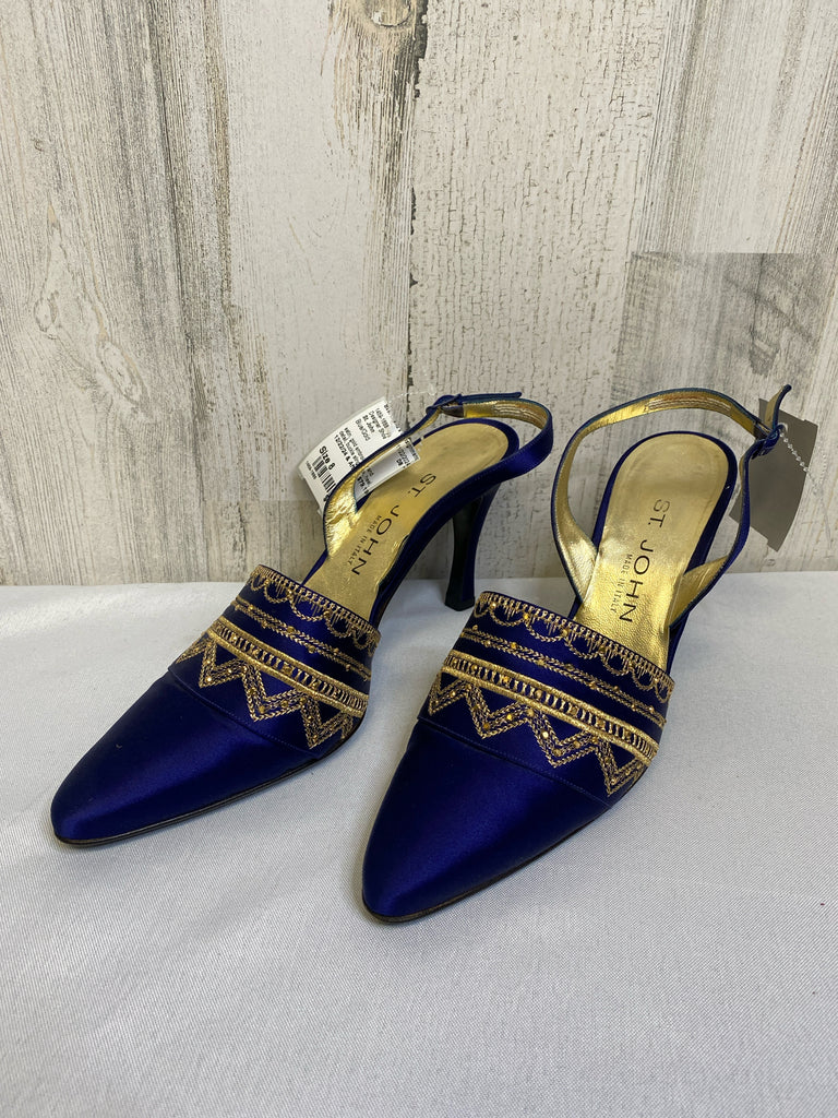 St. John Size 8 Blue/Gold Designer Shoe