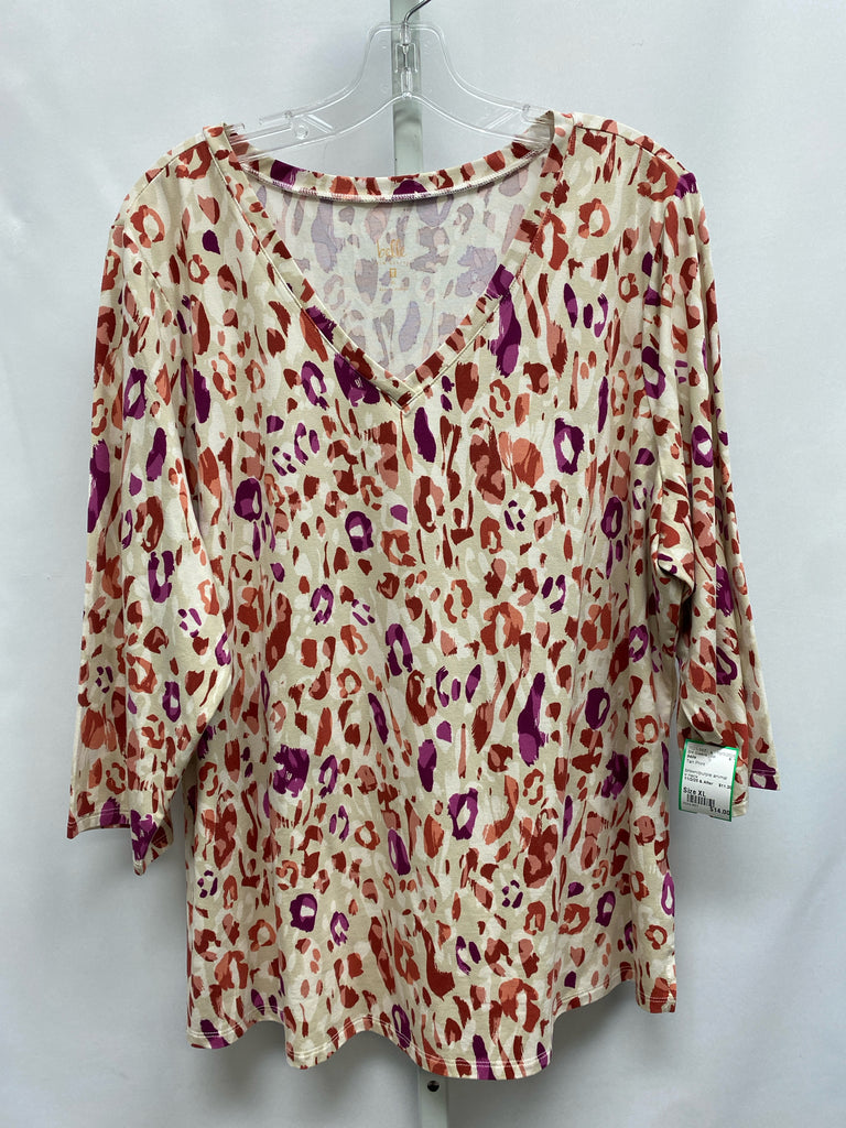 belle Size XL Tan Print 3/4 Sleeve Top