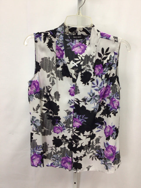 Nine West Size Small Cream Floral Sleeveless Top