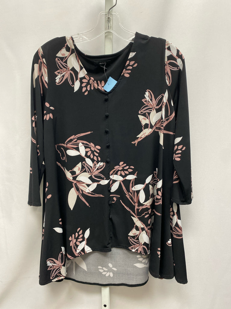 Alfani Size Small Black Floral 3/4 Sleeve Top