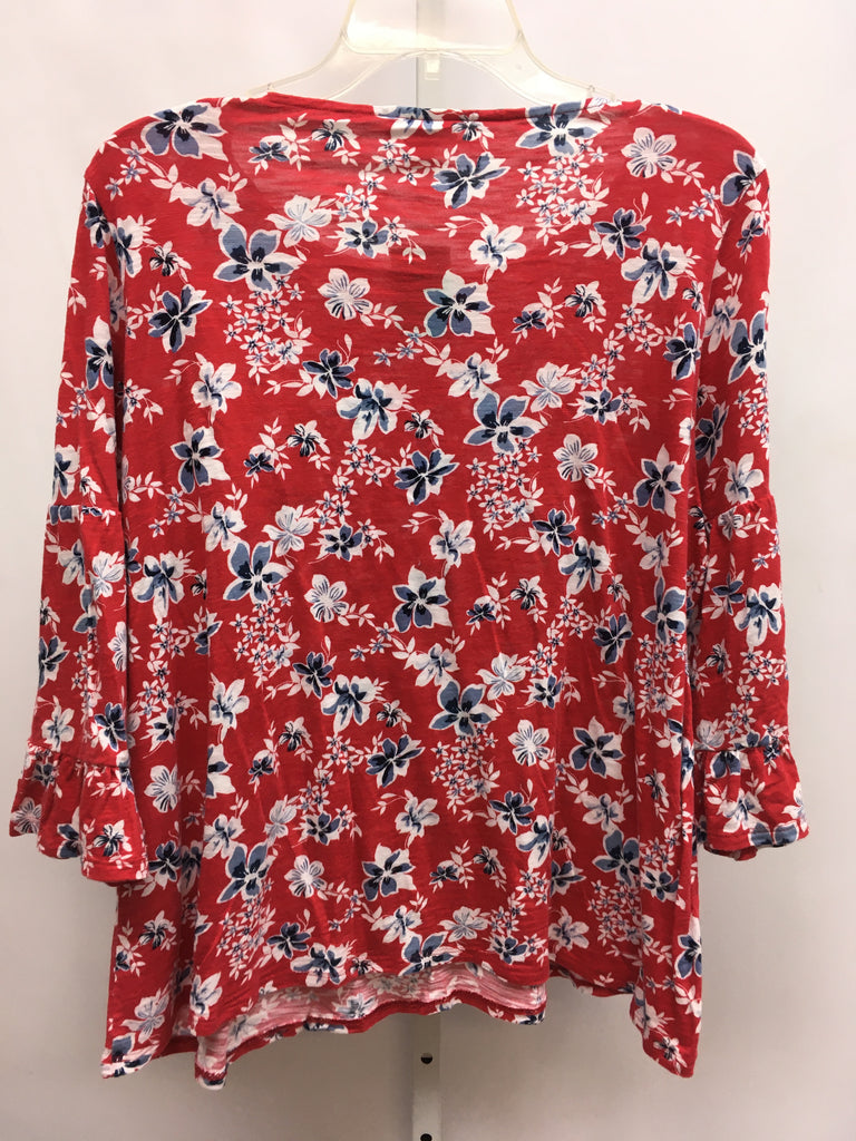 J.Jill Size MP Red Floral 3/4 Sleeve Top
