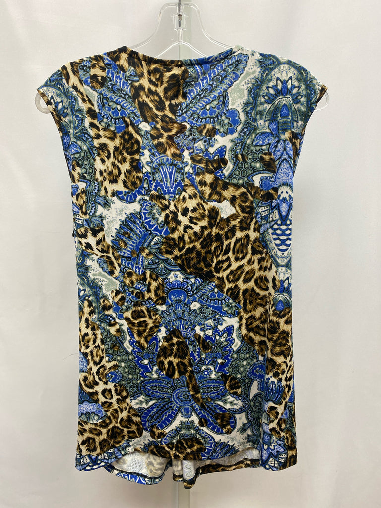 Cache' Size Large Blue Print Sleeveless Top