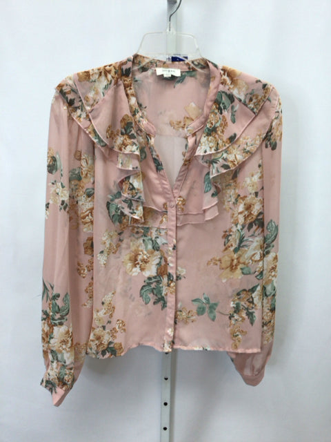 umgee Size Large Pink Floral Long Sleeve Top