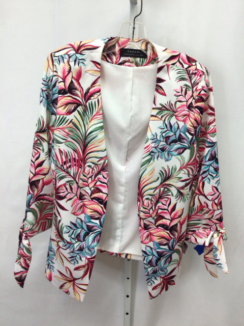 Tahari Size 10 White Floral Jacket