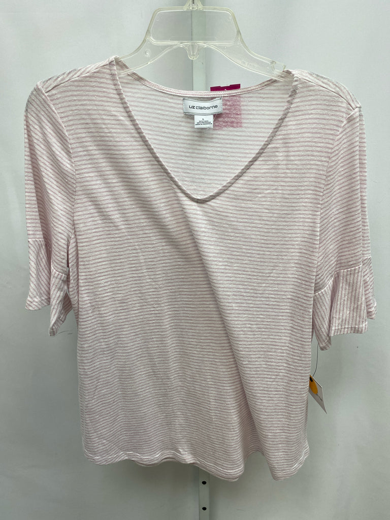Liz Claiborne Size Large Pink/White 3/4 Sleeve Top