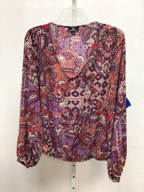 Curations Size Large Purple Floral Long Sleeve Top