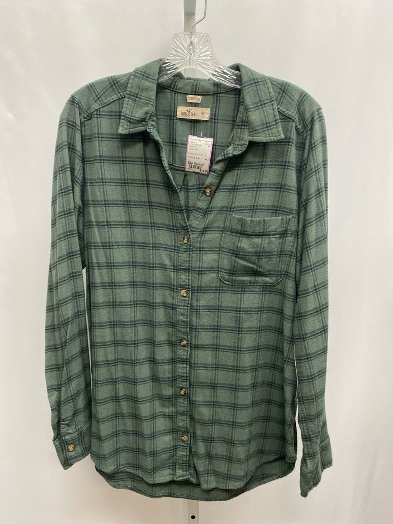 Hollister Size Medium Green Plaid Long Sleeve Top