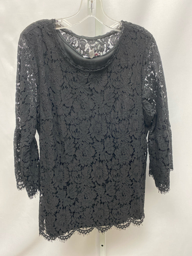 Isaacmizrahilive Size Large Black Lace 3/4 Sleeve Top