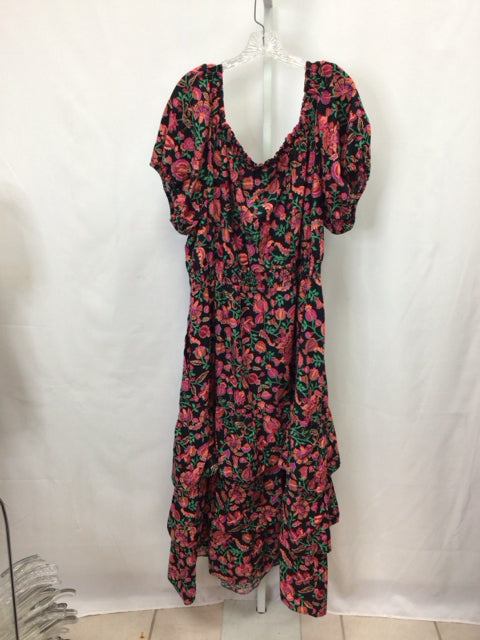 Size 2X KNOX ROSE Black Floral Short Sleeve Dress