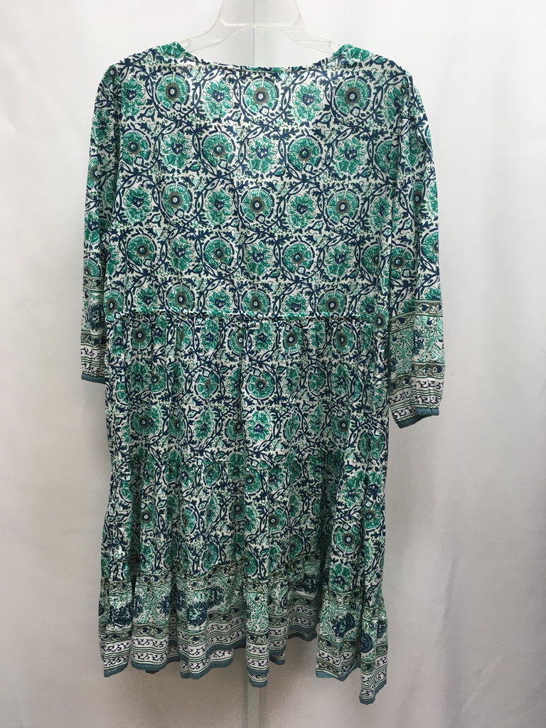 Size Large Soft Surroundings Teal/Navy 3/4 Sleeve Dress