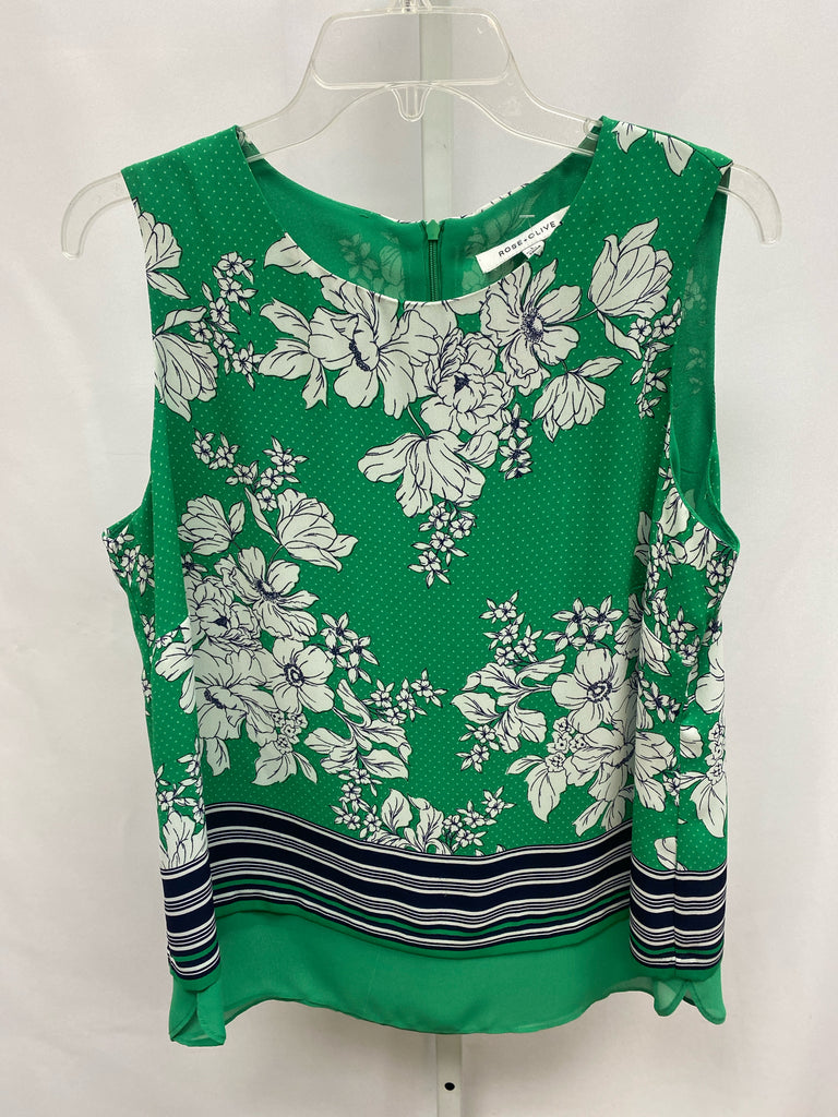 Rose & Olive Size Large Green Floral Sleeveless Top