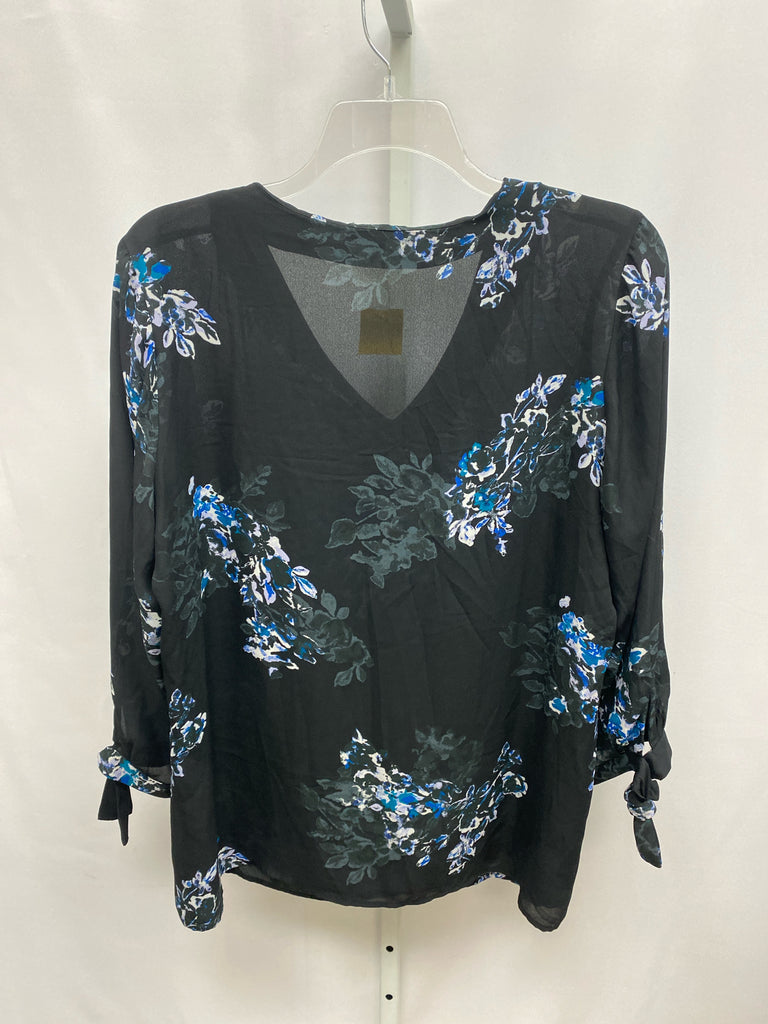 roz&ALI Size 2X Black Floral 3/4 Sleeve Top